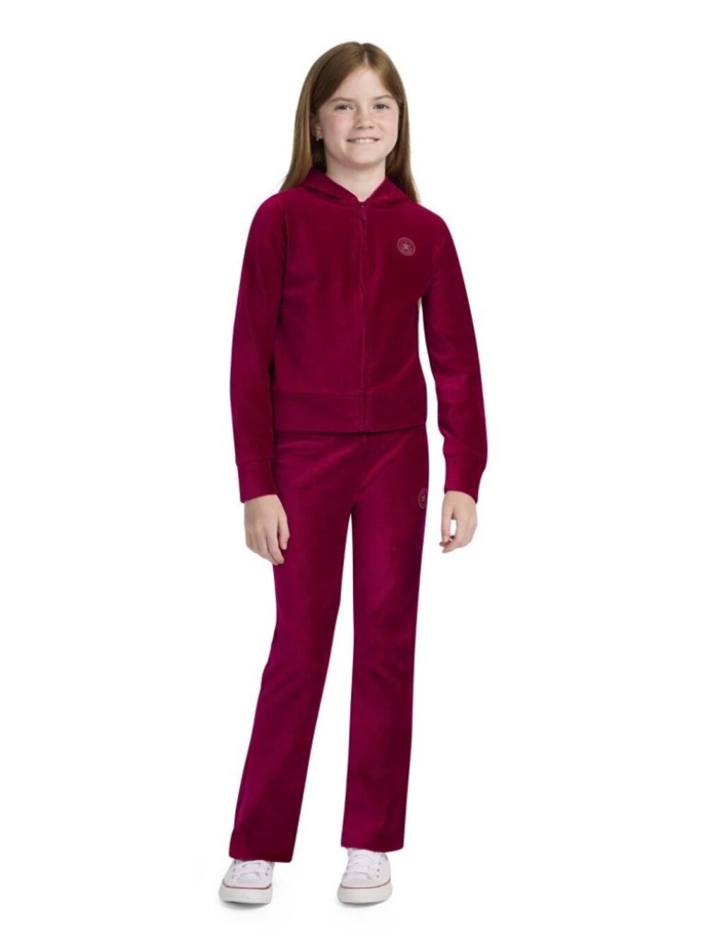 NWT Converse® Girls' Ribbed Zip-up Velour Hoodie - Berry Red LNWT Converse® Girl